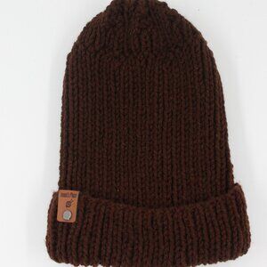 Handmade Hand Knit Acrylic Coffee Brown Ribbed Knit Toque Hat